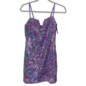 NWT LuLus Best of Me Mini Dress Women’s XS Purple Sequin Sparkle Party Cocktail